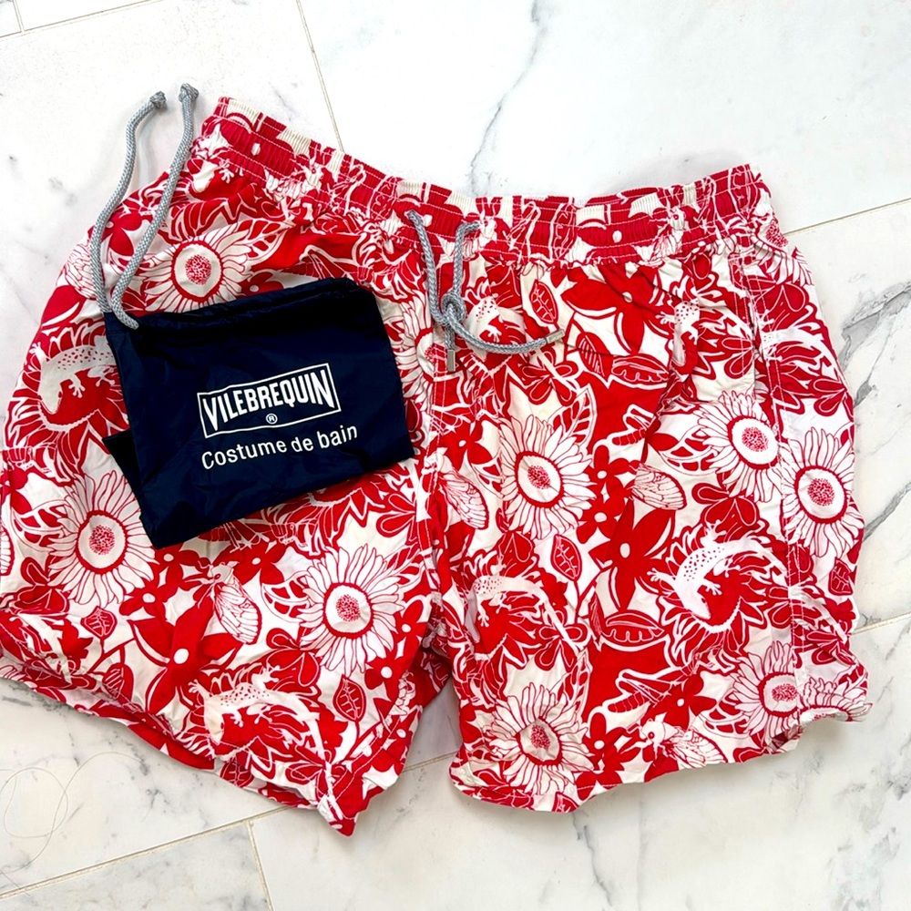Vilebrequin Men’s Swim Shorts - red & white floral gently used ready for summer